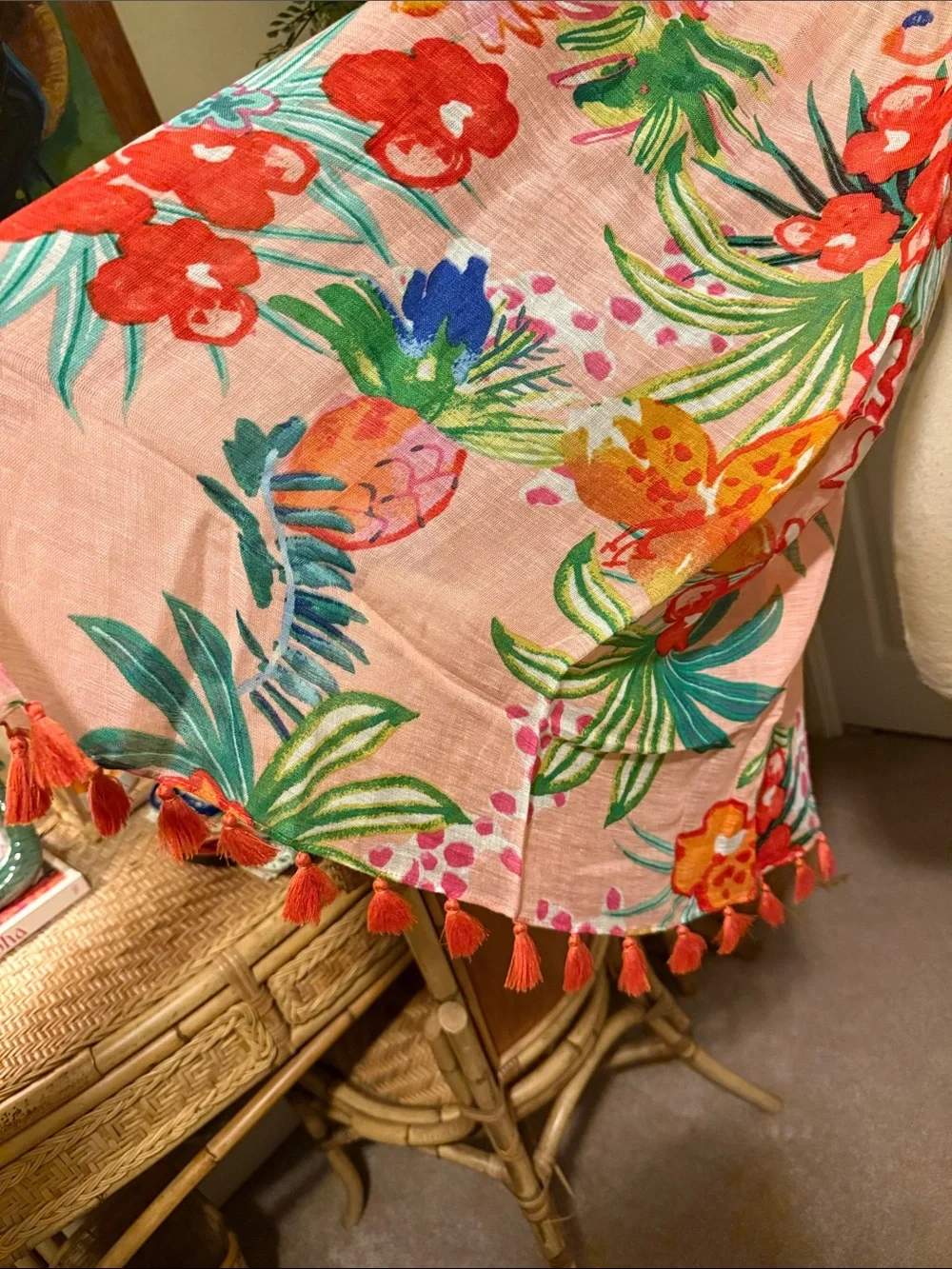 Spartina 449 Pink Tropical Floral Throw with Tassels
